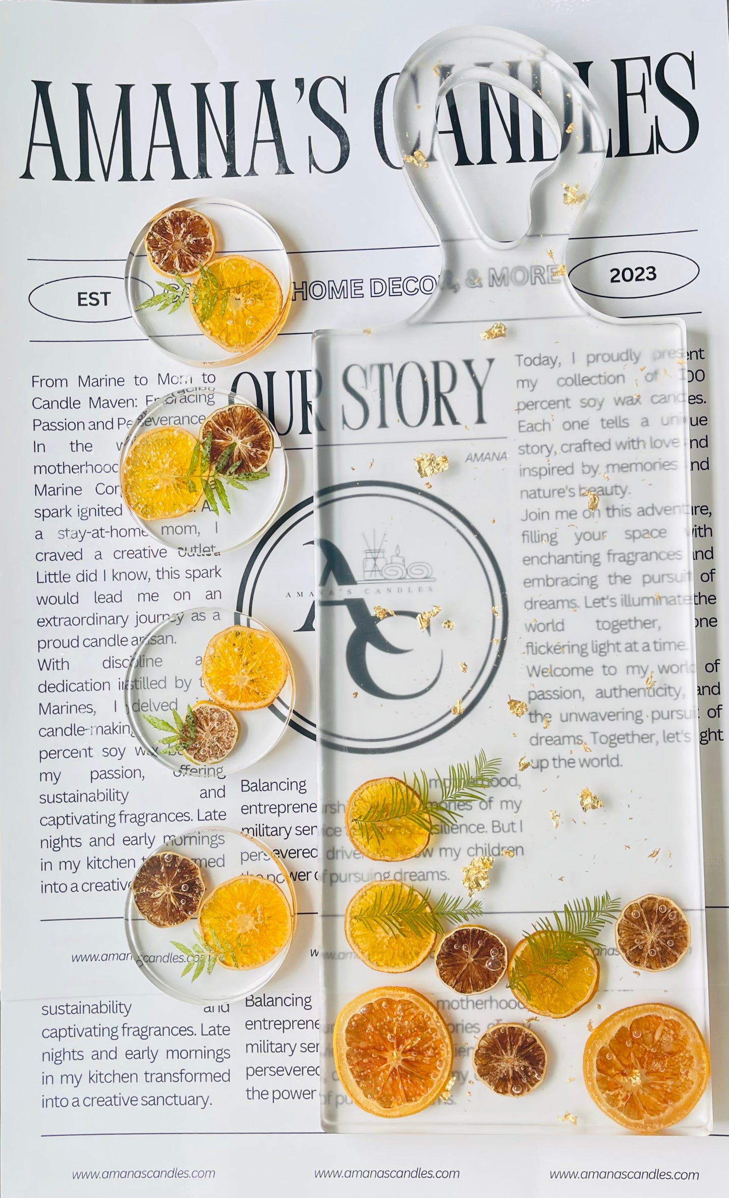 Citrus Glow Resin Charcuterie Board + Matching Coaster Set