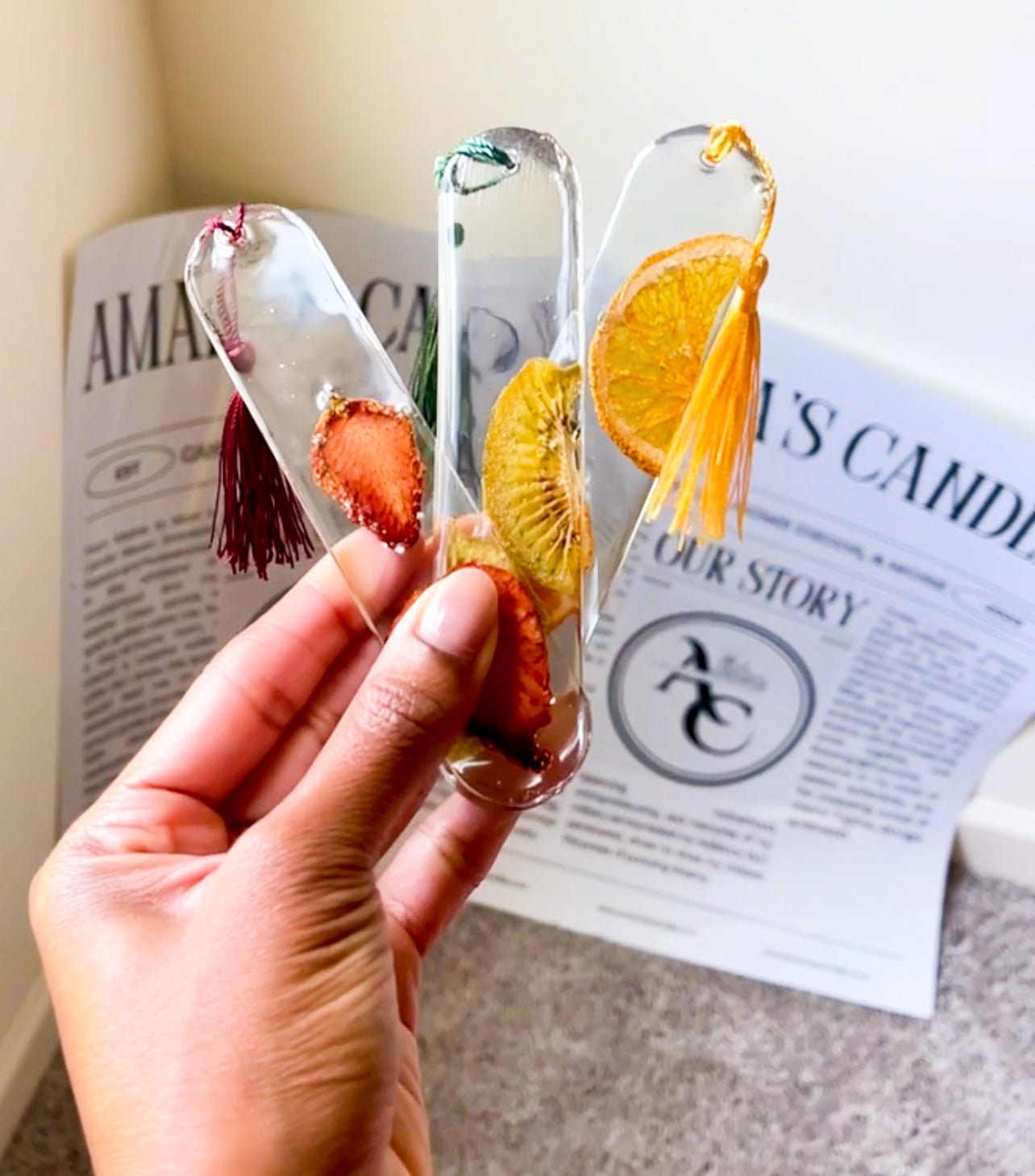 Fruity Resin Bookmark with Tassel – Handmade with Real Fruit Slices