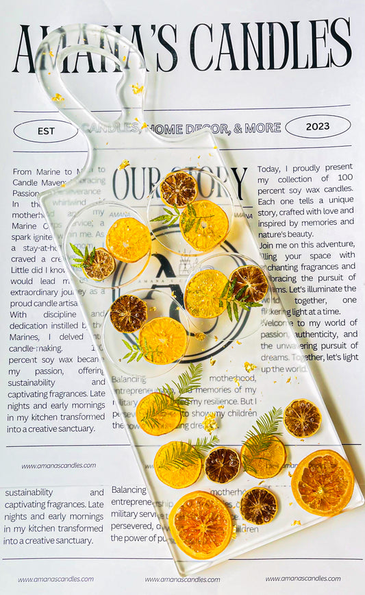 Citrus Glow Resin Charcuterie Board + Matching Coaster Set