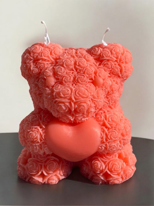 Large Rose Bear Candle